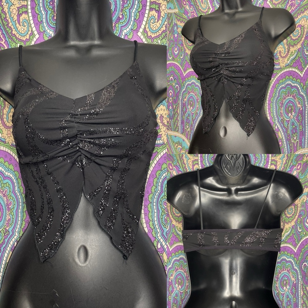 Y2K Rave glittery asymmetrical hem top size xs